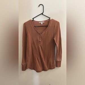 Seven7 Waffle Knit Long Sleeve Top - Rust